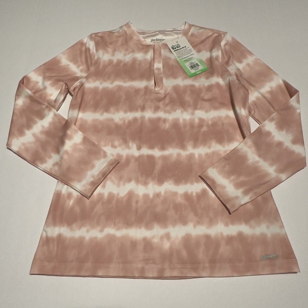 Prince Girls Tennis Shirt M Pink Wave Long Sleeve UPF 30‎ Wicking Top Athletic